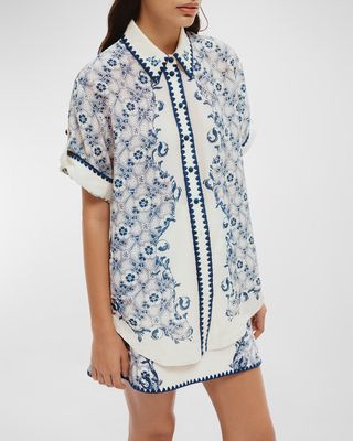 Airlie Point-Collar Floral-Print Cotton Silk Shirt