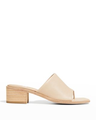 Airy Leather Toe-Ring Slide Sandals