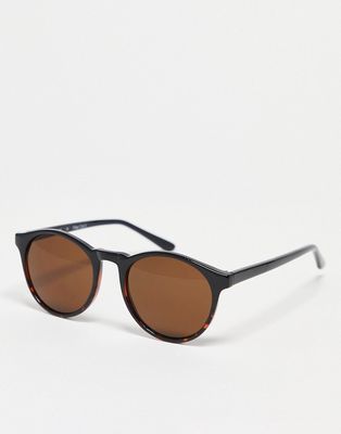 AJ Morgan grad school retro round sunglasses in black/tortoiseshell