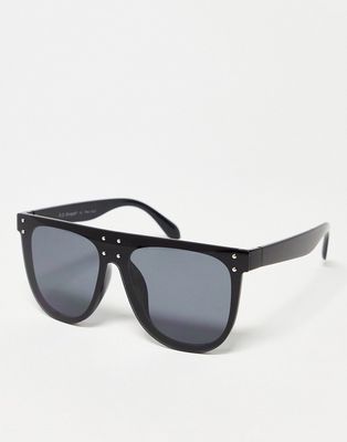 AJ Morgan oversized shield sunglasses in black with stud detail
