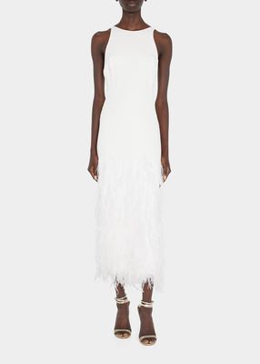 Aja Ostrich-Feather Open-Back Gown
