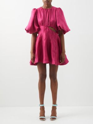 Aje - Admiration Asymmetric-cutout Linen-blend Dress - Womens - Fuchsia