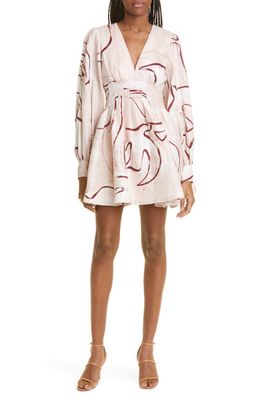 Aje Amelia Long Sleeve Linen Blend Minidress in Whimsical Dove