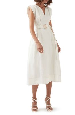 Aje Beacon Linen Blend A-Line Dress in Ivory