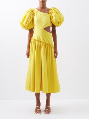 Aje - Chateau Cutout Linen-blend Midi Dress - Womens - Yellow
