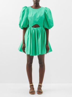 Aje - Colette Puff-sleeve Cutout Cotton Mini Dress - Womens - Green