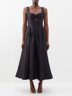 Aje - Divinity Pearl-pin Cutout Linen-blend Dress - Womens - Black