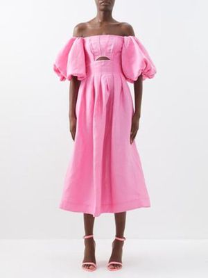 Aje - Eugenie Off-the-shoulder Linen-blend Dress - Womens - Pink