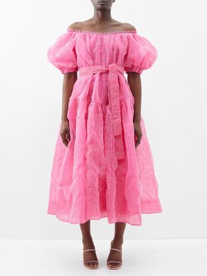 Aje - Evangeline Cornelli Floral-appliqué Midi Dress - Womens - Bright Pink