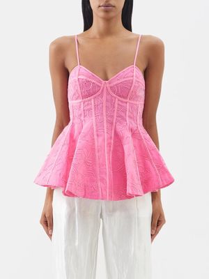 Aje - Evangeline Embroidered Organza Top - Womens - Pink