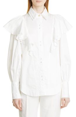 Aje Kindred Ruffle Long Sleeve Cotton Blouse in Ivory