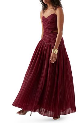 Aje Laurier Wave Pleated Gown in Burgundy