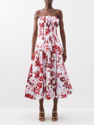 Aje - Mathilde Bubble-hem Rose-print Cotton Dress - Womens - White Red