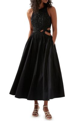 Aje New Catara Sequin Bodice Cotton Dress in Black