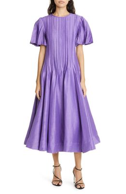 Aje Nova Pleated Linen Blend Midi Dress in Deep Violet