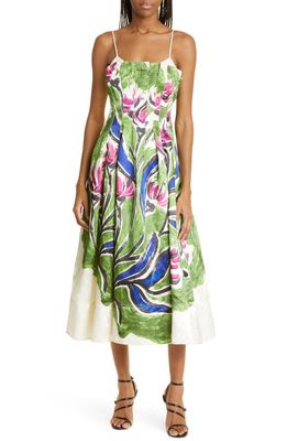Aje Paradiso Linen Blend A-Line Dress in Native Gumnut Floral
