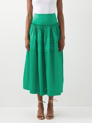 Aje - Pintucked Poplin Midi Skirt - Womens - Emerald