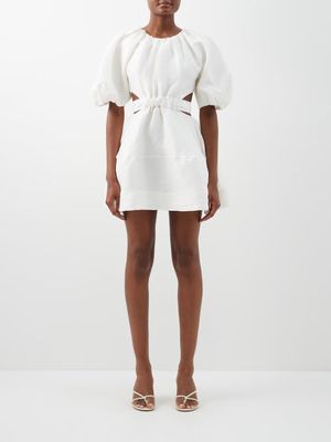 Aje - Psychedelia Cutout Linen-blend Mini Dress - Womens - Ivory