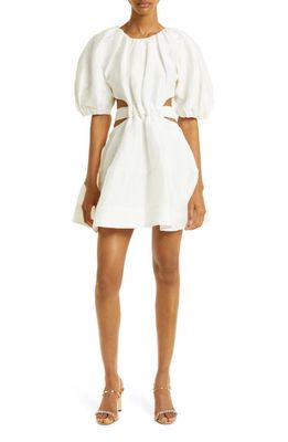 Aje Psychedelia Cutout Puff Sleeve Linen & Silk Minidress in Ivory