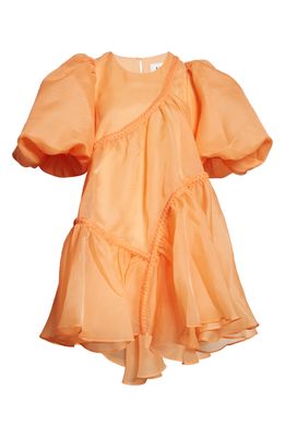 Aje Riviera Asymmetric Puff Sleeve Minidress in Mandarin Orange