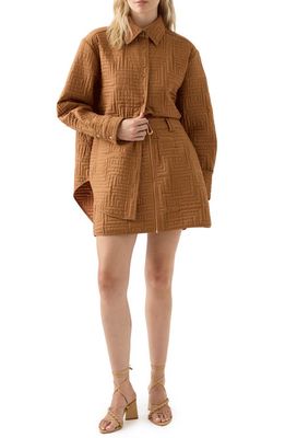 Aje Surrealist Quilted Linen Blend Miniskirt in Tawny Brown