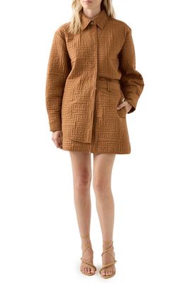 Aje Surrealist Quilted Linen Blend Shacket in Tawny Brown