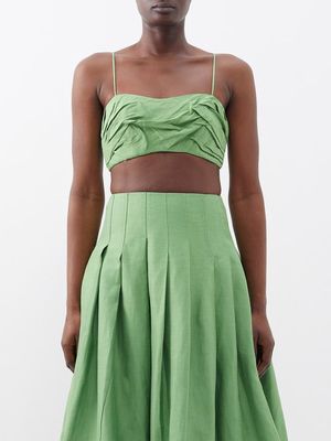 Aje - Thea Draped Linen-blend Cropped Top - Womens - Green