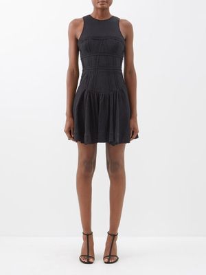Aje - Tidal Panelled-bodice Linen-blend Mini Dress - Womens - Black