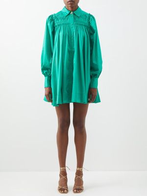 Aje - Tidal Pintucked Cotton Shirt Dress - Womens - Emerald