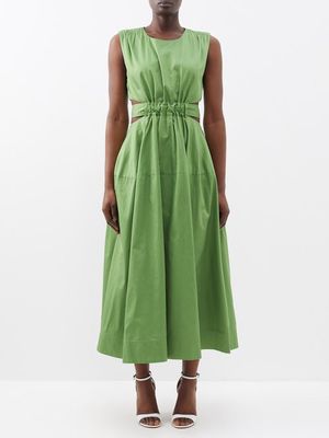 Aje - Zorina Cutout Cotton-poplin Midi Dress - Womens - Green