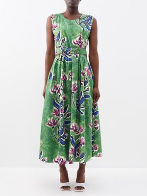 Aje - Zorina Floral-print Cutout Cotton Midi Dress - Womens - Green Multi