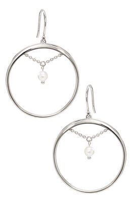 AJOA Imitation Pearl Hoop Earrings in Rhodium 