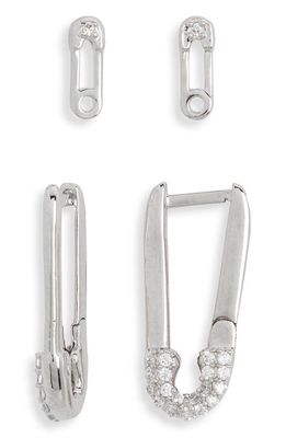 AJOA Safety Pin Earrings in Rhodium