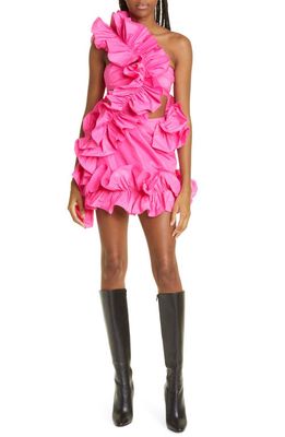 Aknvas Ruby One-Shoulder Ruffle Dress in Bubblegum