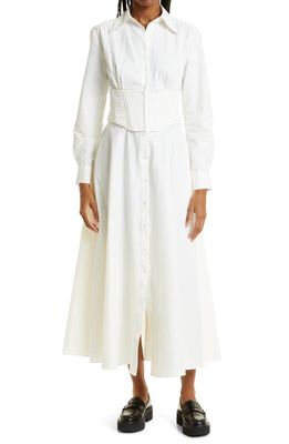 Aknvas Sophia Long Sleeve Cotton Blend Poplin Shirtdress in White