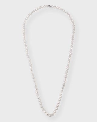 Akoya Pearl Long Necklace with 18K White Gold Clasp, 32"L