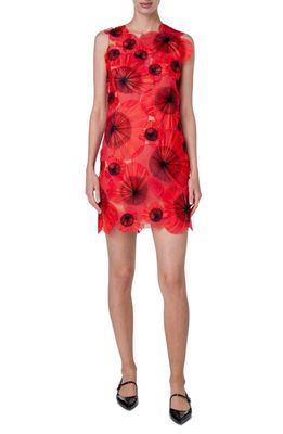 Akris 3D Poppy Appliqué Tulle Sheath Dress in Poppy-Black