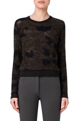 Akris Abraham Floral Jacquard Virgin Wool & Cashmere Sweater in 959 Black-Moss