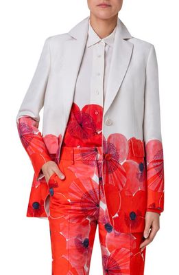 Akris Alvina Border Print Cotton & Silk Blend Jacket in Poppy-Greige