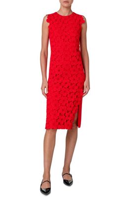 Akris Anemones Lace & Silk Crepe Sheath Dress in Poppy