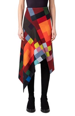 Akris Asymmetric Abstract Print Techno Scuba Knit Skirt in 046 Multicolor