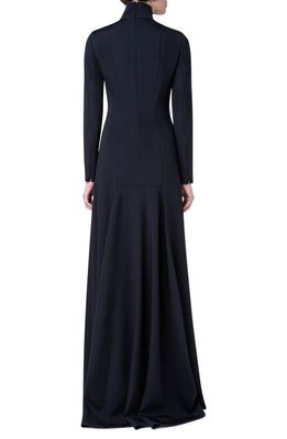 Akris Beaded Trapezoid Long Sleeve Stretch Silk Crepe Gown in 009 Black