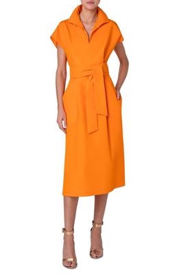 Akris Belted Cotton & Silk Midi Dress in 026 Pumpkin