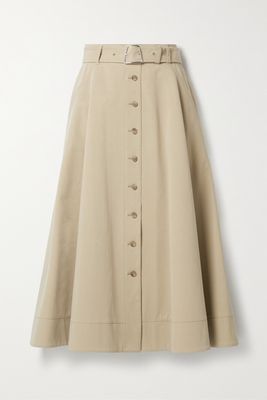 Akris - Belted Cotton-blend Twill Midi Skirt - Neutrals