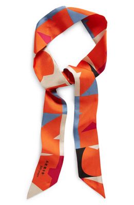 Akris Block Print Silk Twill Skinny Scarf in 063 Multi Orange