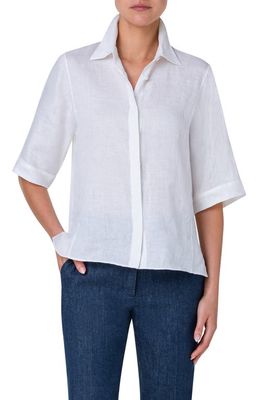 Akris Boxy Linen Voile Button-Up Shirt in 001 White