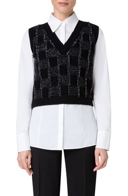 Akris Cashmere & Cotton Jacquard Sweater Vest in 903-Black/Greige