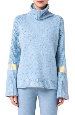 Akris Colorblock Detail Cashmere Tweed Turtleneck Sweater in 171 Ice Blue