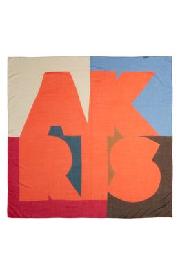 Akris Colorblock Logo Cashmere & Silk Scarf in Orange Multicolor