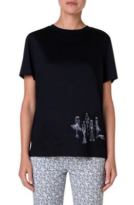 Akris Croquis Embroidered T-Shirt in Black-White